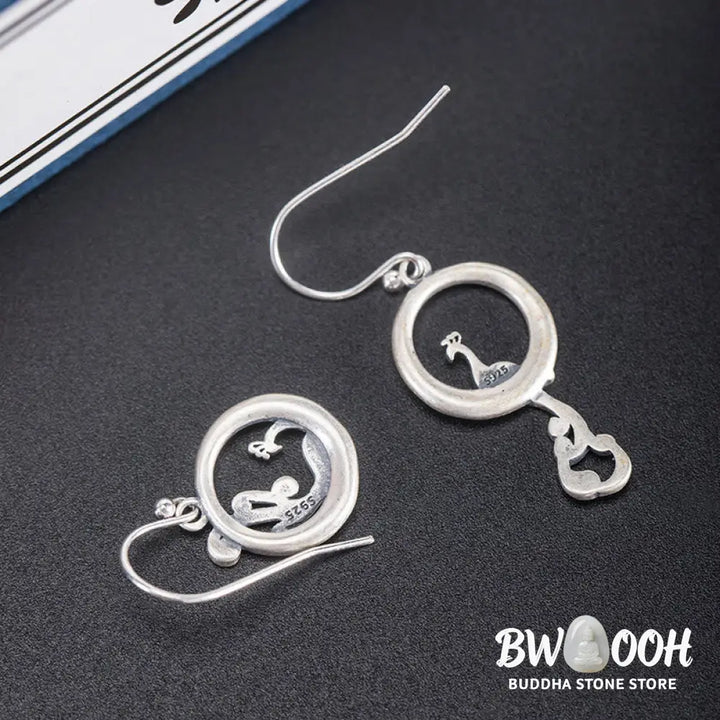 Buddha Stones 925 Sterling Silver Round Asymmetry Peacock Fortune Earrings - 925 Sterling Silver - Earrings