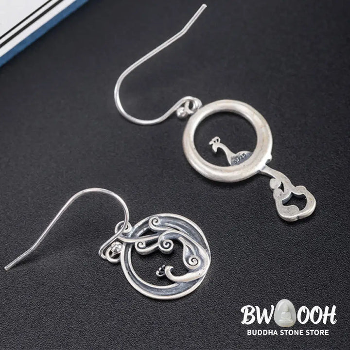 Buddha Stones 925 Sterling Silver Round Asymmetry Peacock Fortune Earrings - 925 Sterling Silver - Earrings