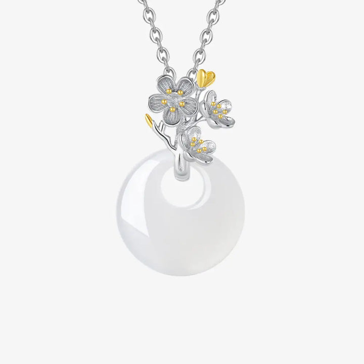 Buddha Stones 925 Sterling Silver Round Chalcedony Twelve Months Flower Harmony Necklace Pendant - BWOOOH - Apricot