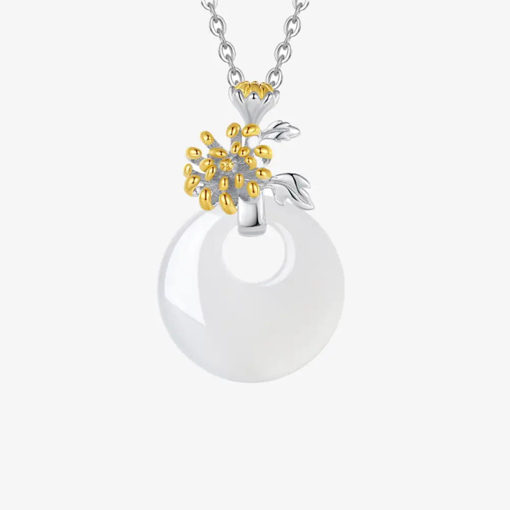 Buddha Stones 925 Sterling Silver Round Chalcedony Twelve Months Flower Harmony Necklace Pendant - BWOOOH