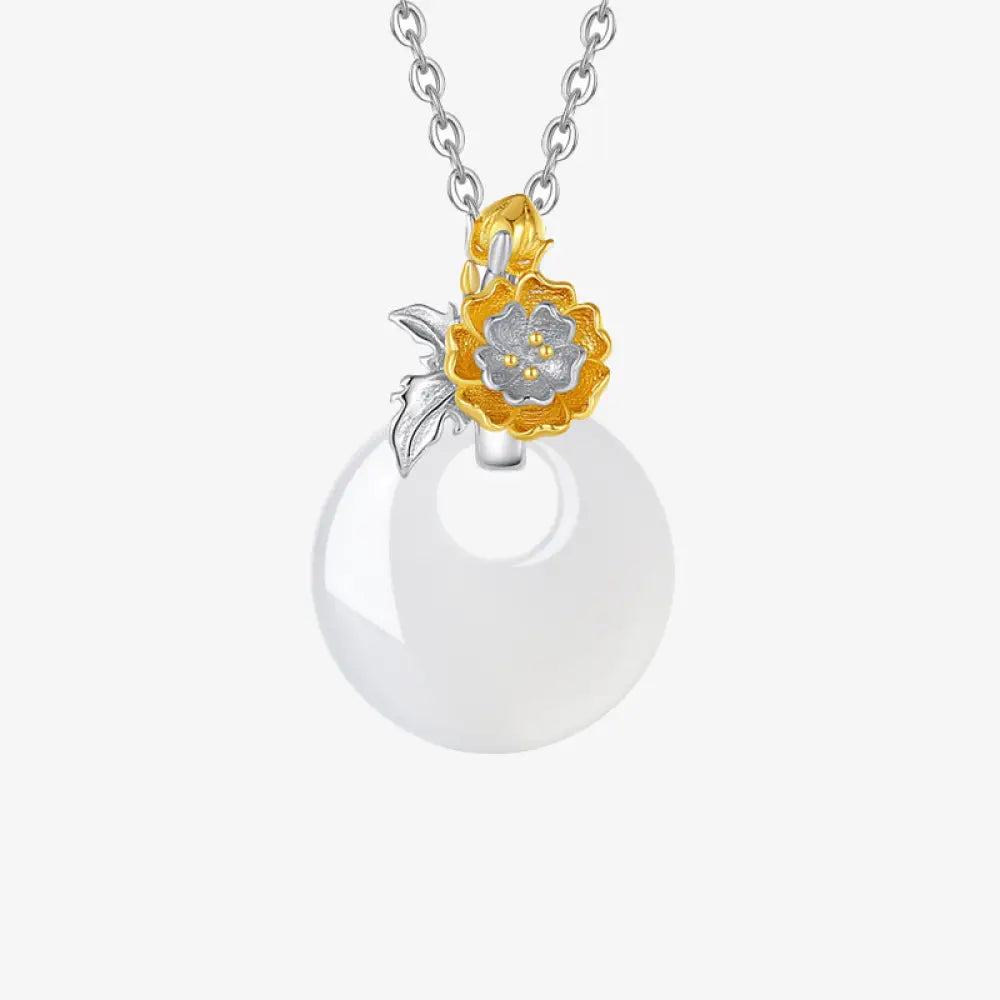 Buddha Stones 925 Sterling Silver Round Chalcedony Twelve Months Flower Harmony Necklace Pendant - BWOOOH - Hibiscus