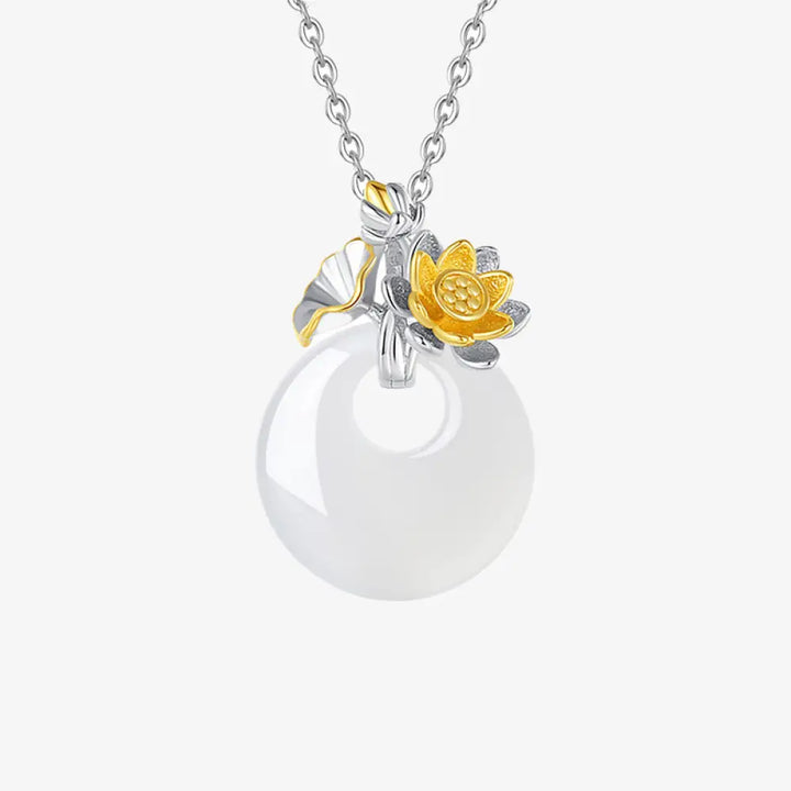 Buddha Stones 925 Sterling Silver Round Chalcedony Twelve Months Flower Harmony Necklace Pendant - BWOOOH - Lotus