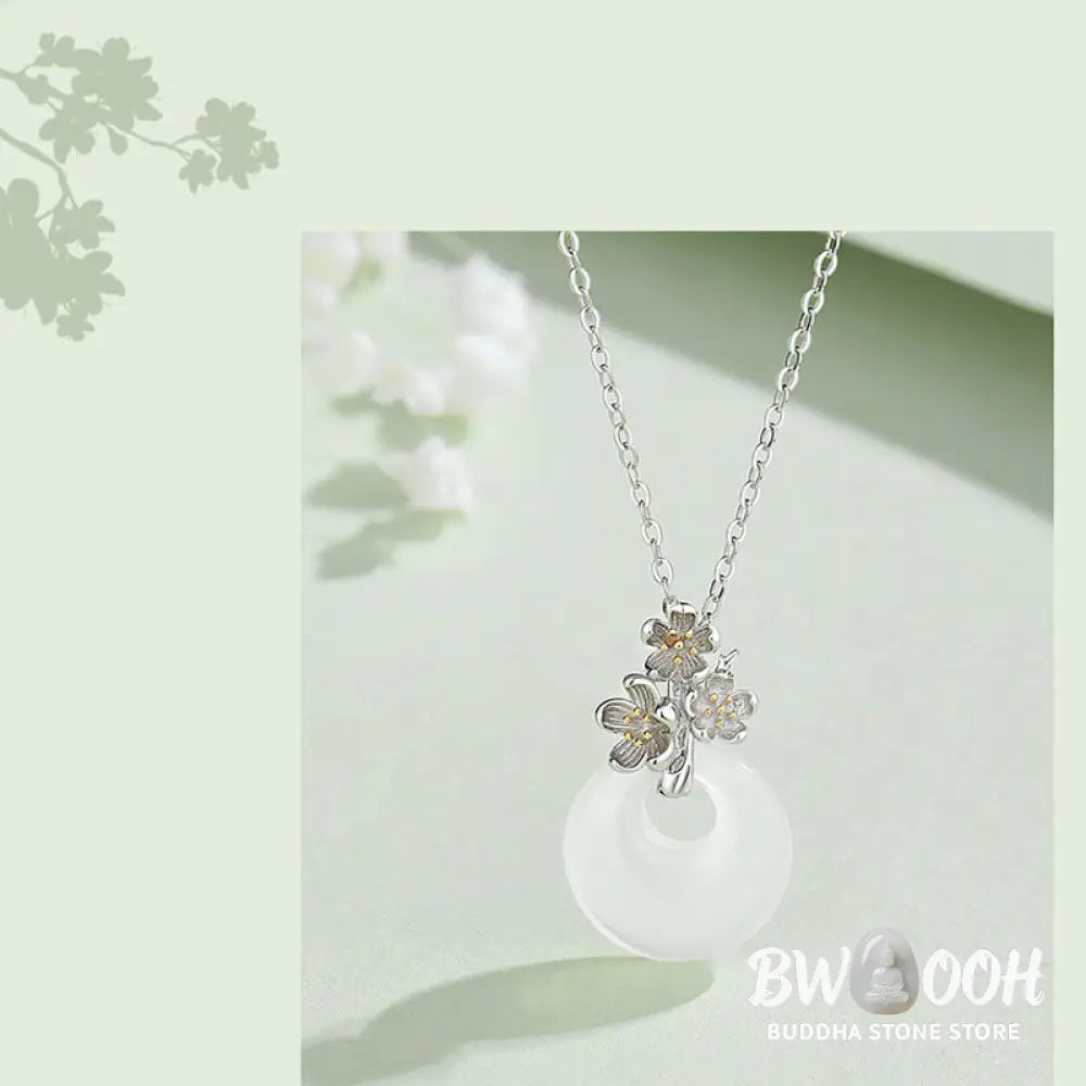 Buddha Stones 925 Sterling Silver Round Chalcedony Twelve Months Flower Harmony Necklace Pendant - BWOOOH - Necklaces &amp;