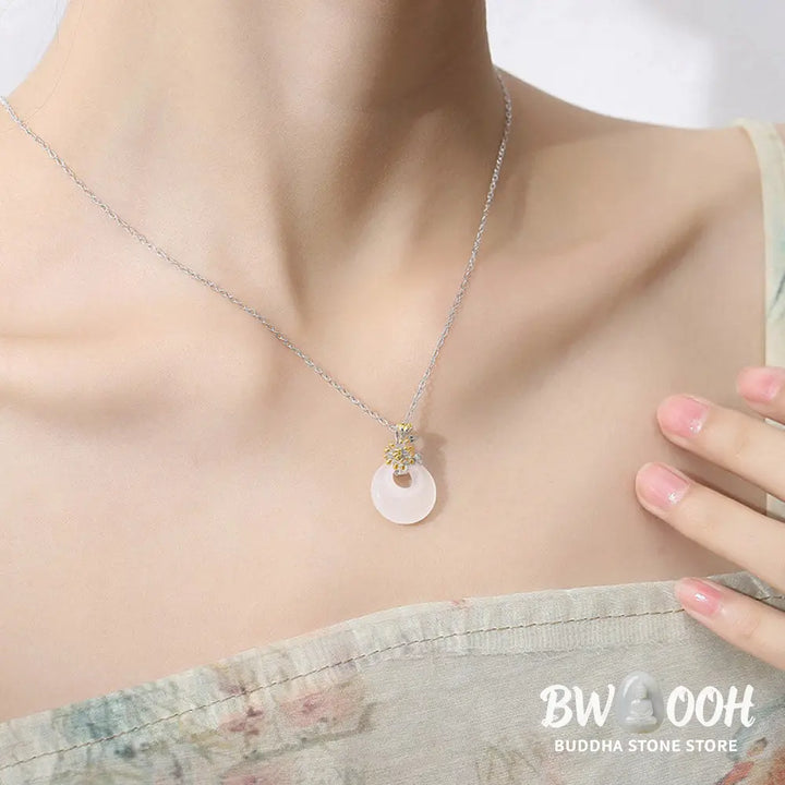 Buddha Stones 925 Sterling Silver Round Chalcedony Twelve Months Flower Harmony Necklace Pendant - BWOOOH - Necklaces &amp;