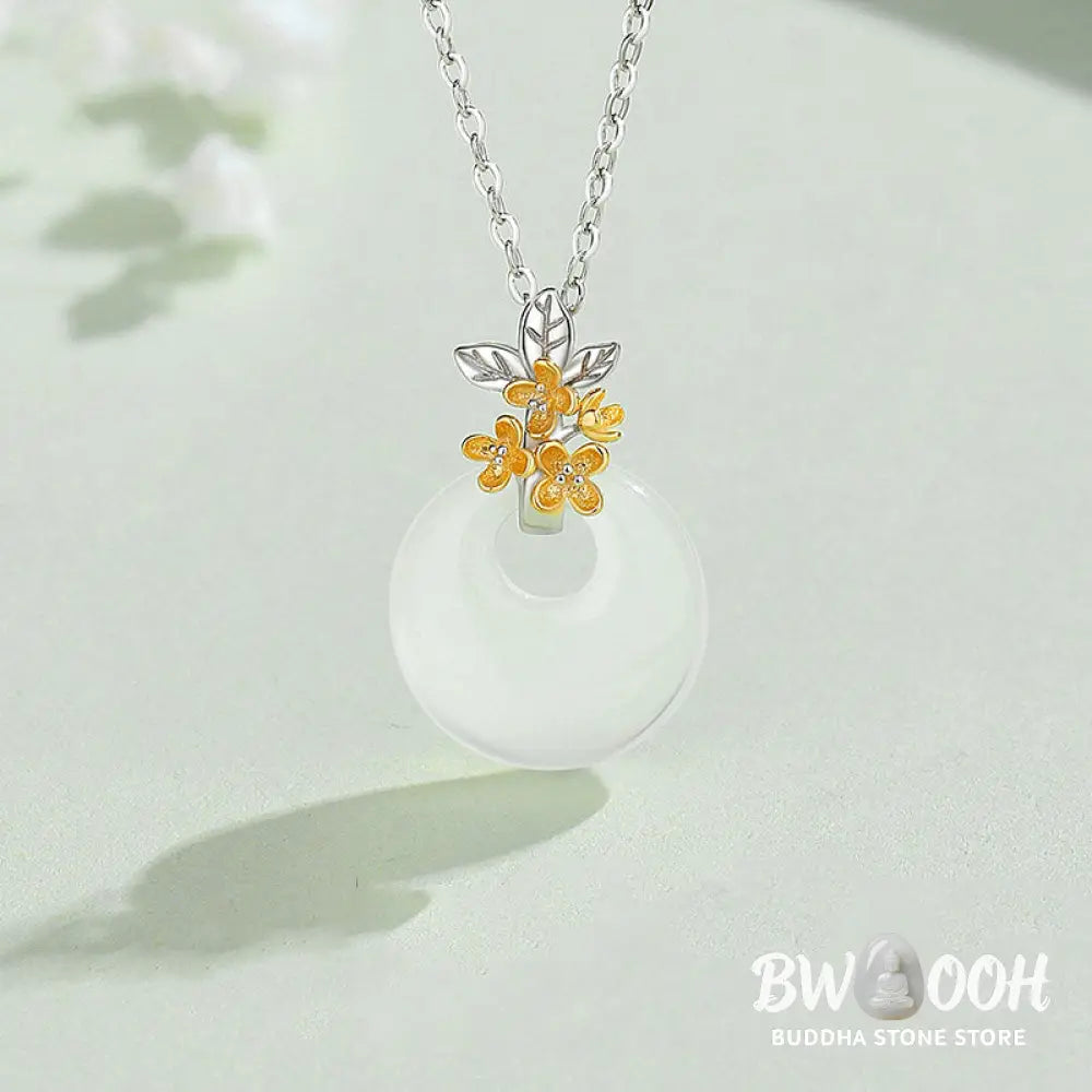 Buddha Stones 925 Sterling Silver Round Chalcedony Twelve Months Flower Harmony Necklace Pendant - BWOOOH - Necklaces &amp;