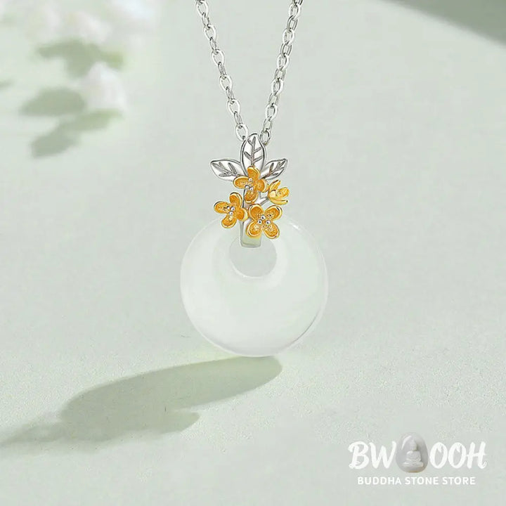 Buddha Stones 925 Sterling Silver Round Chalcedony Twelve Months Flower Harmony Necklace Pendant - BWOOOH - Necklaces &amp;
