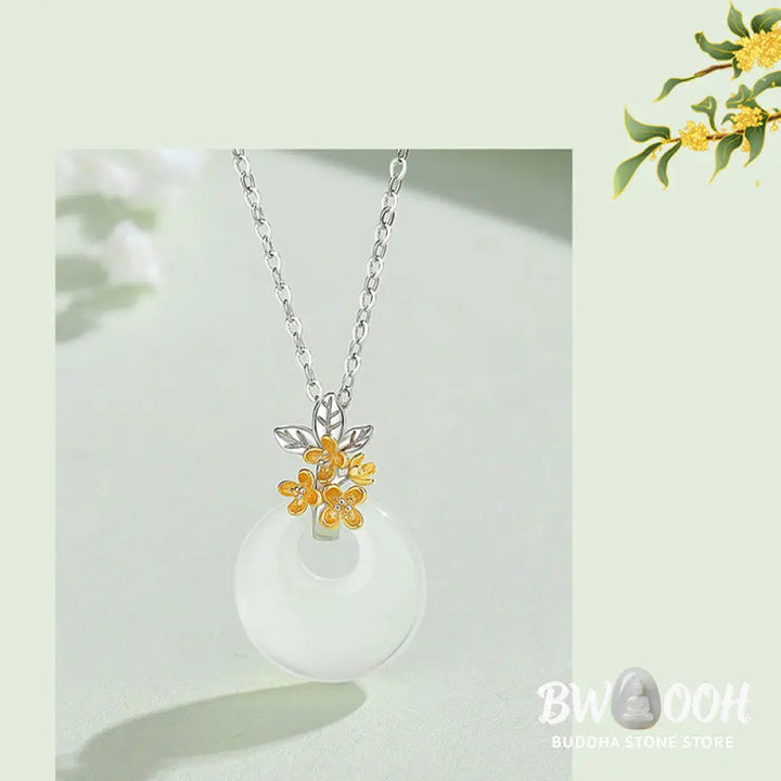 Buddha Stones 925 Sterling Silver Round Chalcedony Twelve Months Flower Harmony Necklace Pendant - BWOOOH - Necklaces &amp;