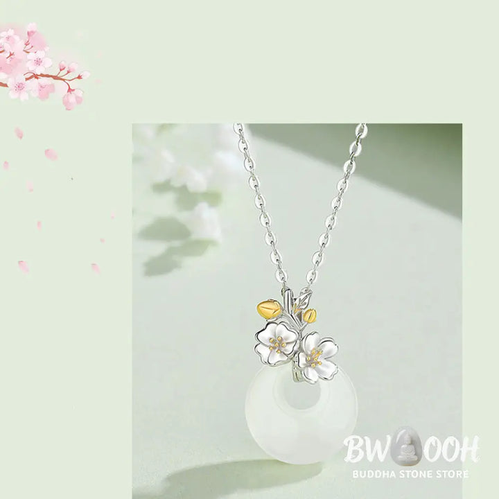 Buddha Stones 925 Sterling Silver Round Chalcedony Twelve Months Flower Harmony Necklace Pendant - BWOOOH - Necklaces &amp;