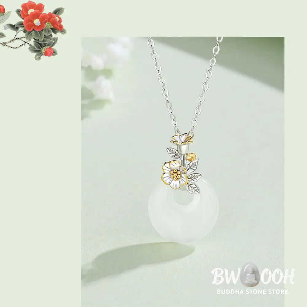 Buddha Stones 925 Sterling Silver Round Chalcedony Twelve Months Flower Harmony Necklace Pendant - BWOOOH - Necklaces &amp;