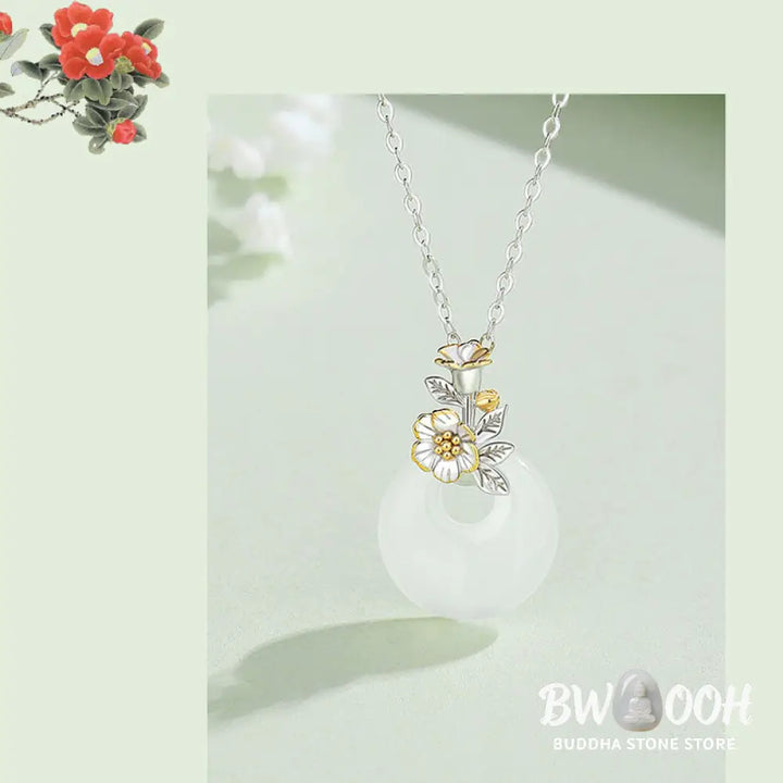 Buddha Stones 925 Sterling Silver Round Chalcedony Twelve Months Flower Harmony Necklace Pendant - BWOOOH - Necklaces &amp;