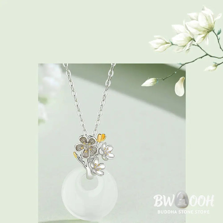 Buddha Stones 925 Sterling Silver Round Chalcedony Twelve Months Flower Harmony Necklace Pendant - BWOOOH - Necklaces &amp;