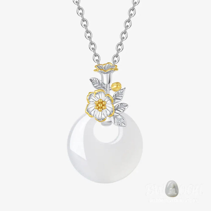 Buddha Stones 925 Sterling Silver Round Chalcedony Twelve Months Flower Harmony Necklace Pendant - BWOOOH - Necklaces &amp;