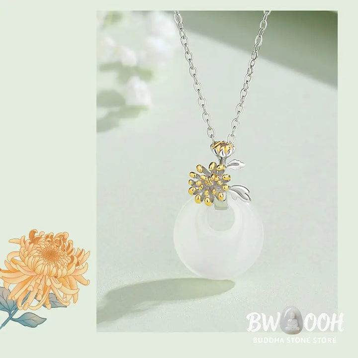 Buddha Stones 925 Sterling Silver Round Chalcedony Twelve Months Flower Harmony Necklace Pendant - BWOOOH - Necklaces &amp;