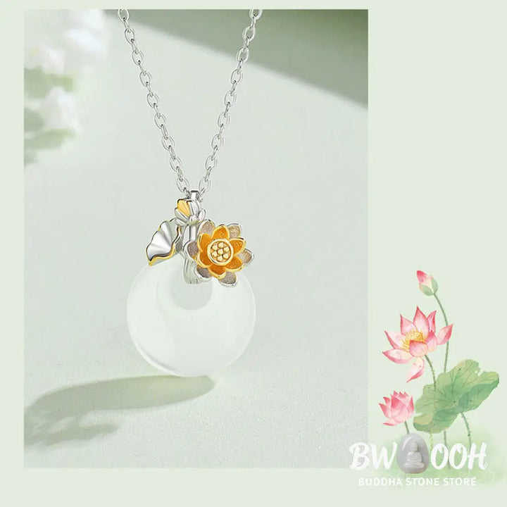 Buddha Stones 925 Sterling Silver Round Chalcedony Twelve Months Flower Harmony Necklace Pendant - BWOOOH - Necklaces &amp;