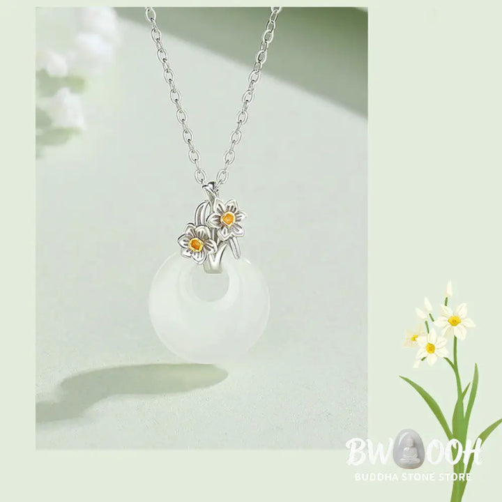 Buddha Stones 925 Sterling Silver Round Chalcedony Twelve Months Flower Harmony Necklace Pendant - BWOOOH - Necklaces &amp;