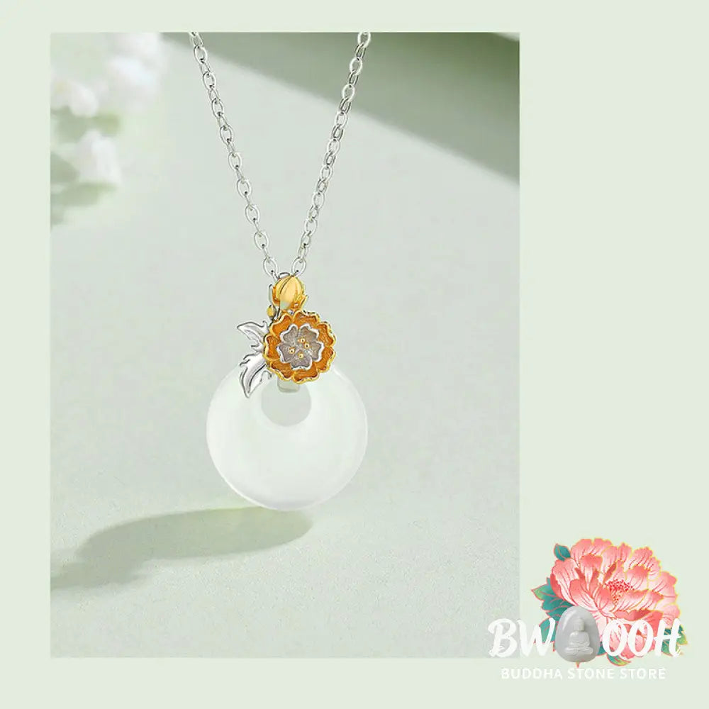 Buddha Stones 925 Sterling Silver Round Chalcedony Twelve Months Flower Harmony Necklace Pendant - BWOOOH - Necklaces &amp;