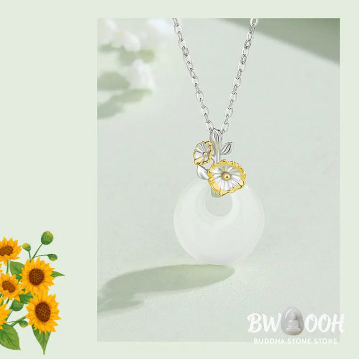 Buddha Stones 925 Sterling Silver Round Chalcedony Twelve Months Flower Harmony Necklace Pendant - BWOOOH - Necklaces &amp;