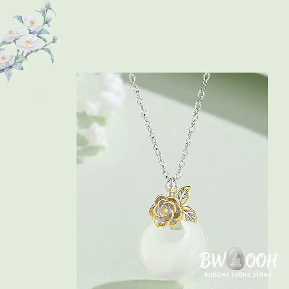 Buddha Stones 925 Sterling Silver Round Chalcedony Twelve Months Flower Harmony Necklace Pendant - BWOOOH - Necklaces &amp;