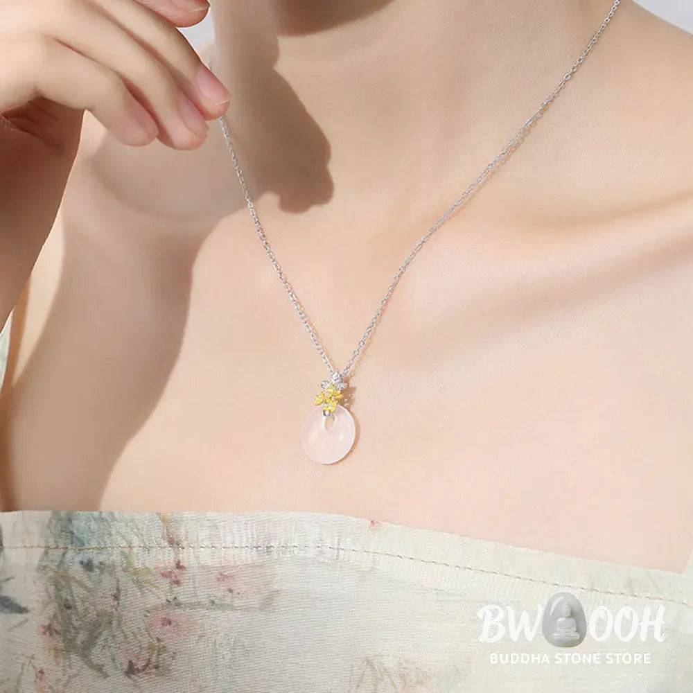 Buddha Stones 925 Sterling Silver Round Chalcedony Twelve Months Flower Harmony Necklace Pendant - BWOOOH - Necklaces &amp;