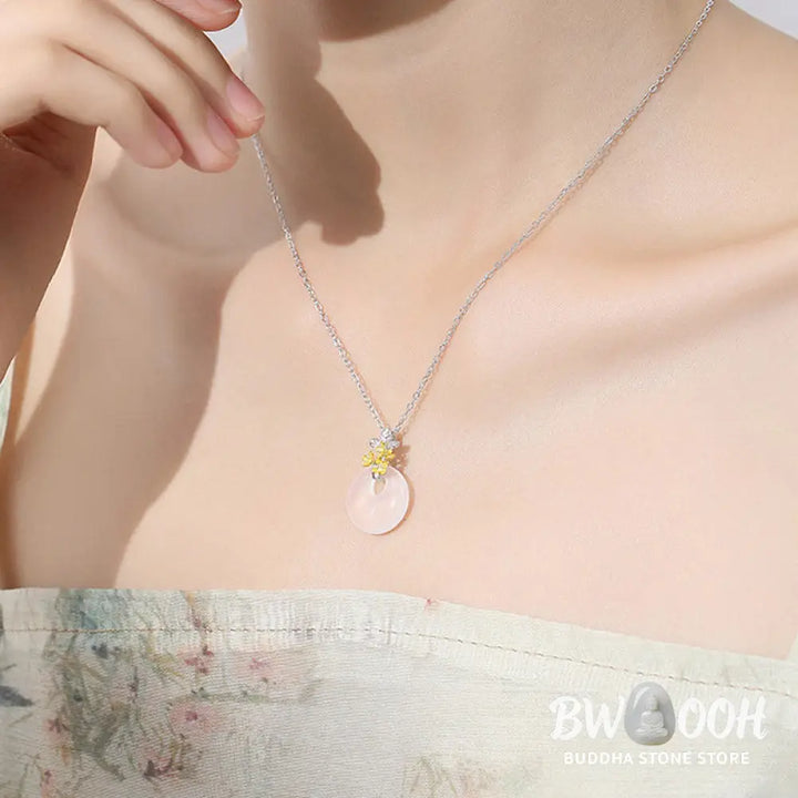 Buddha Stones 925 Sterling Silver Round Chalcedony Twelve Months Flower Harmony Necklace Pendant - BWOOOH - Necklaces &amp;