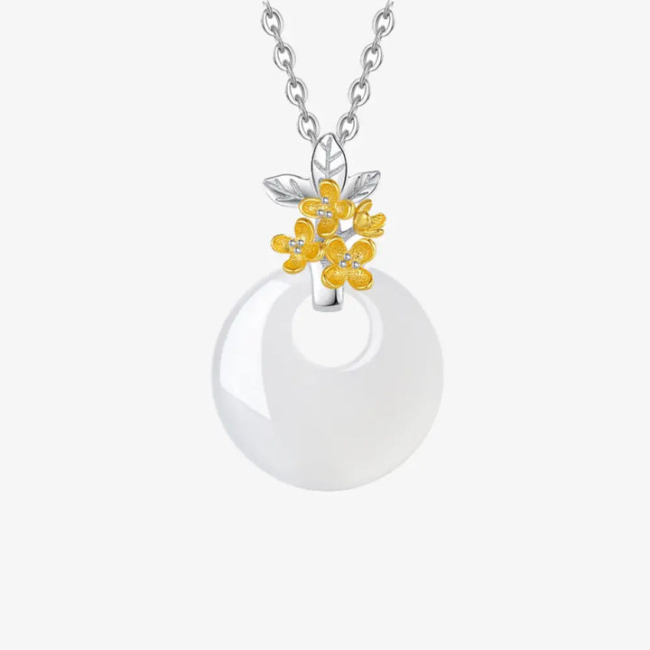 Buddha Stones 925 Sterling Silver Round Chalcedony Twelve Months Flower Harmony Necklace Pendant - BWOOOH - Osmanthus