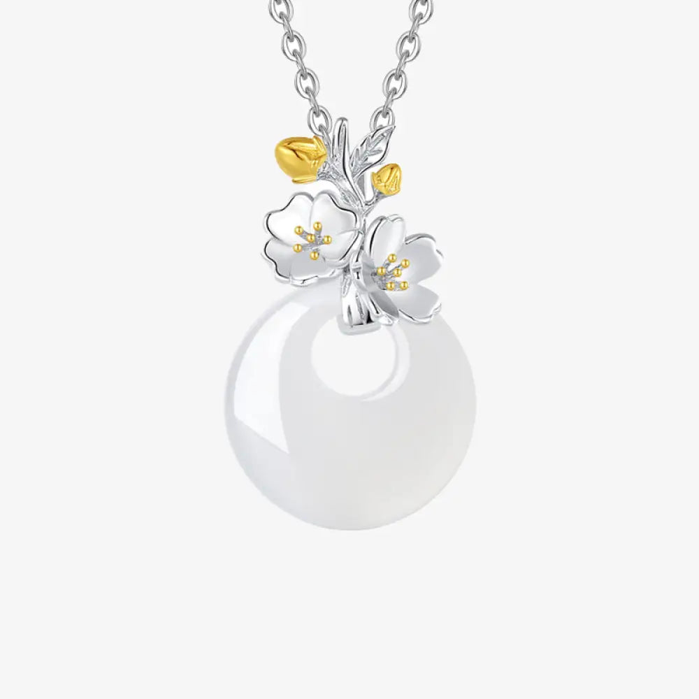 Buddha Stones 925 Sterling Silver Round Chalcedony Twelve Months Flower Harmony Necklace Pendant - BWOOOH - Peach