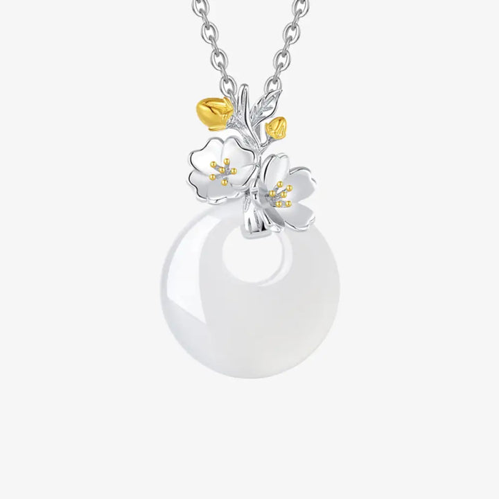 Buddha Stones 925 Sterling Silver Round Chalcedony Twelve Months Flower Harmony Necklace Pendant - BWOOOH - Peach