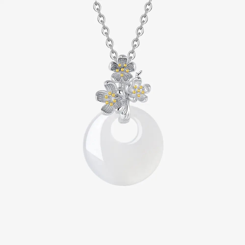 Buddha Stones 925 Sterling Silver Round Chalcedony Twelve Months Flower Harmony Necklace Pendant - BWOOOH - Plum