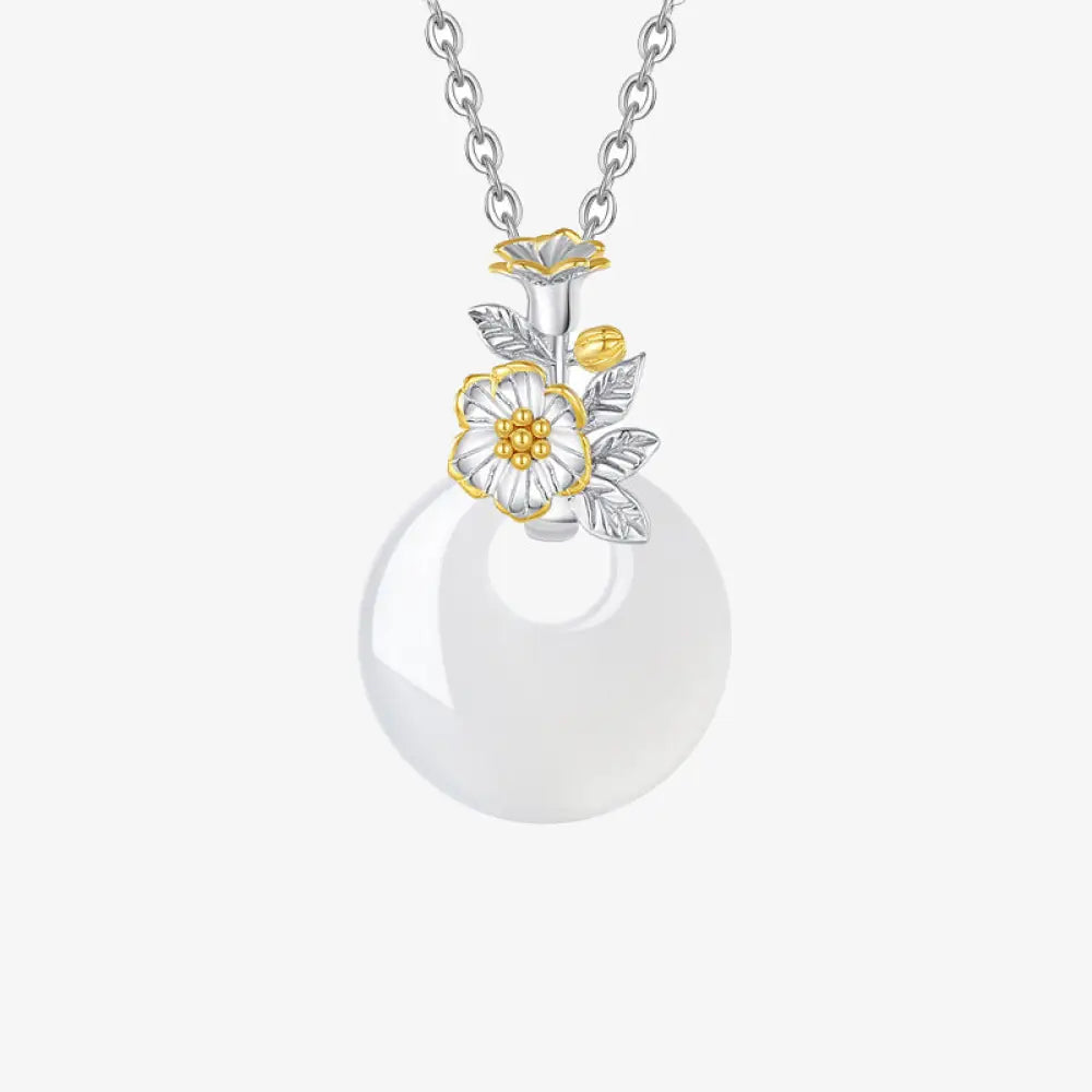Buddha Stones 925 Sterling Silver Round Chalcedony Twelve Months Flower Harmony Necklace Pendant - BWOOOH - Pomegranate