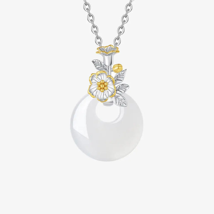 Buddha Stones 925 Sterling Silver Round Chalcedony Twelve Months Flower Harmony Necklace Pendant - BWOOOH - Pomegranate