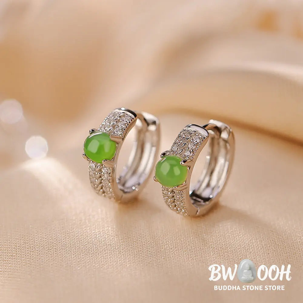Buddha Stones 925 Sterling Silver Round Cyan Jade Success Stud Earrings - Cyan Jade (Success ♥ Healing) - Earrings