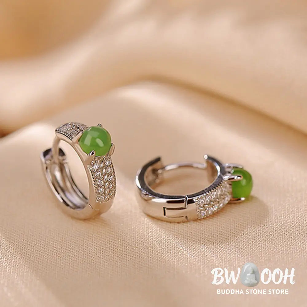 Buddha Stones 925 Sterling Silver Round Cyan Jade Success Stud Earrings - Cyan Jade (Success ♥ Healing) - Earrings