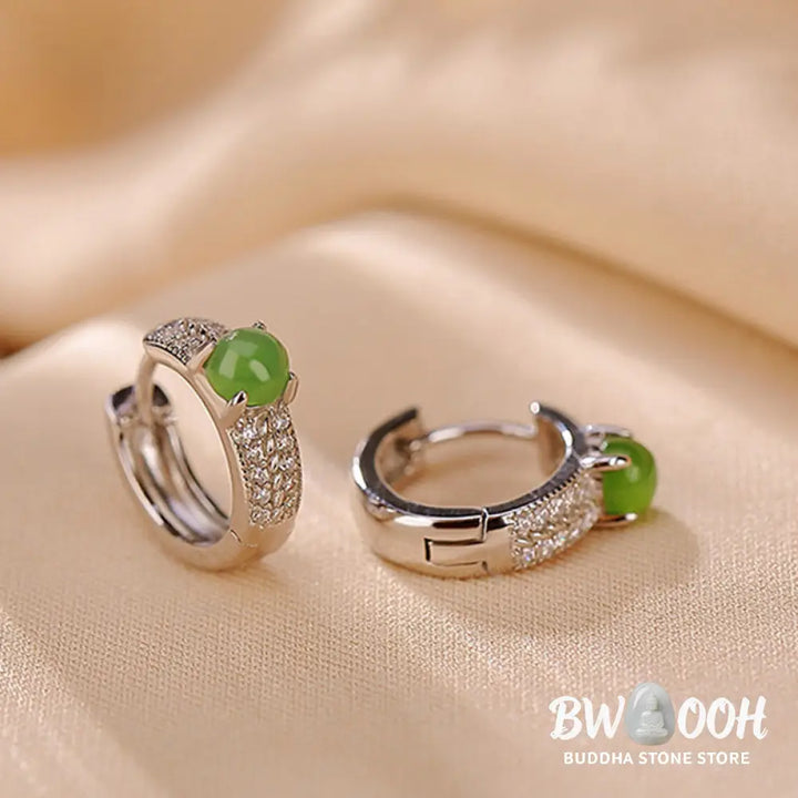 Buddha Stones 925 Sterling Silver Round Cyan Jade Success Stud Earrings - Cyan Jade (Success ♥ Healing) - Earrings