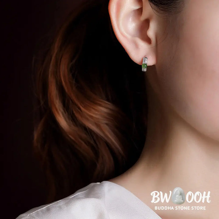Buddha Stones 925 Sterling Silver Round Cyan Jade Success Stud Earrings - Cyan Jade (Success ♥ Healing) - Earrings