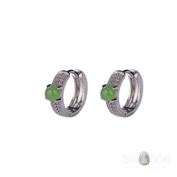 Buddha Stones 925 Sterling Silver Round Cyan Jade Success Stud Earrings - Cyan Jade (Success ♥ Healing) - Earrings