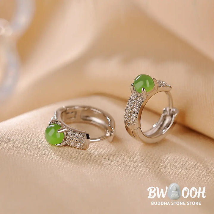 Buddha Stones 925 Sterling Silver Round Cyan Jade Success Stud Earrings - Cyan Jade (Success ♥ Healing) - Earrings