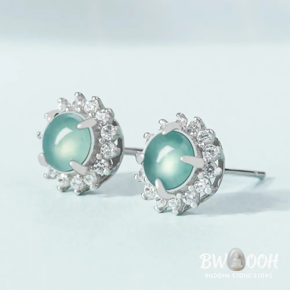 Buddha Stones 925 Sterling Silver Round Jade Luck Abundance Stud Earrings - Jade(Prosperity♥Abundance) - Earrings
