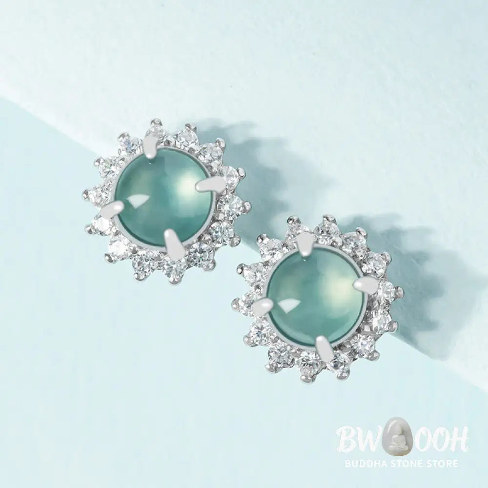 Buddha Stones 925 Sterling Silver Round Jade Luck Abundance Stud Earrings - Jade(Prosperity♥Abundance) - Earrings