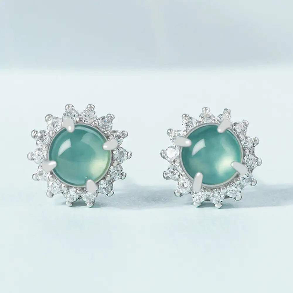 BWOOOH 925 Sterling Silver Round Jade Luck Abundance Stud Earrings — Sterling Silver jade bracelet for spiritual healing a...