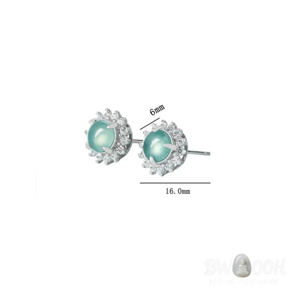 Buddha Stones 925 Sterling Silver Round Jade Luck Abundance Stud Earrings - Jade(Prosperity♥Abundance) - Earrings