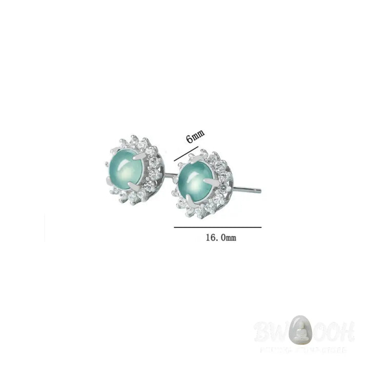 Buddha Stones 925 Sterling Silver Round Jade Luck Abundance Stud Earrings - Jade(Prosperity♥Abundance) - Earrings