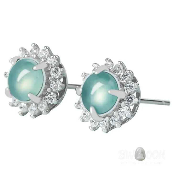 Buddha Stones 925 Sterling Silver Round Jade Luck Abundance Stud Earrings - Jade(Prosperity♥Abundance) - Earrings