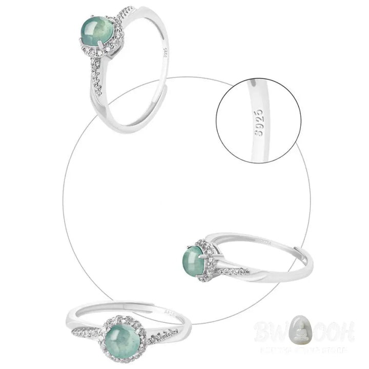 Buddha Stones 925 Sterling Silver Round Jade Luck Prosperity Adjustable Ring - BWOOOH - Jade(Prosperity♥Abundance)