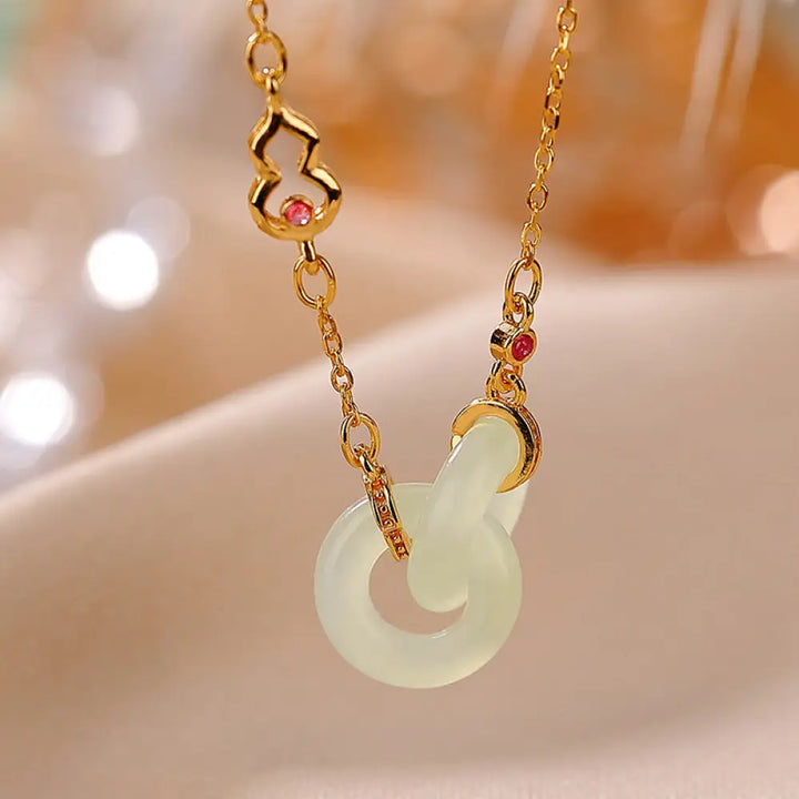 Buddha Stones 925 Sterling Silver Round Jade Luck Prosperity Necklace Chain Pendant - BWOOOH - Jade / Gold - Necklaces