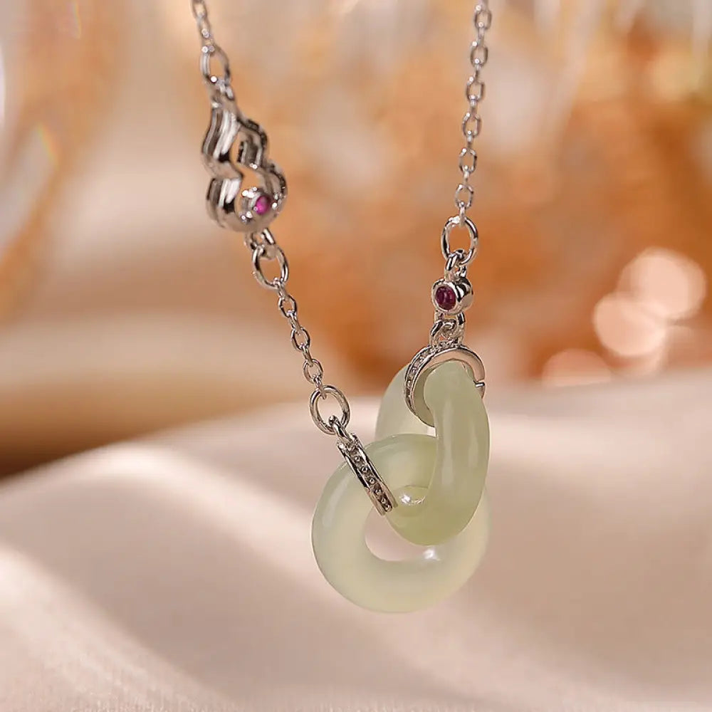 Buddha Stones 925 Sterling Silver Round Jade Luck Prosperity Necklace Chain Pendant - BWOOOH - Jade / Silver