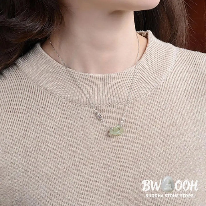 Buddha Stones 925 Sterling Silver Round Jade Luck Prosperity Necklace Chain Pendant - BWOOOH - Necklaces &amp; Pendants