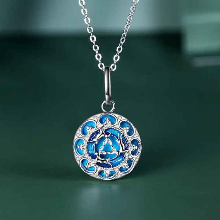 BWOOOH 925 Sterling Silver Round Turquoise Three Rabbits Balance Necklace Pendant