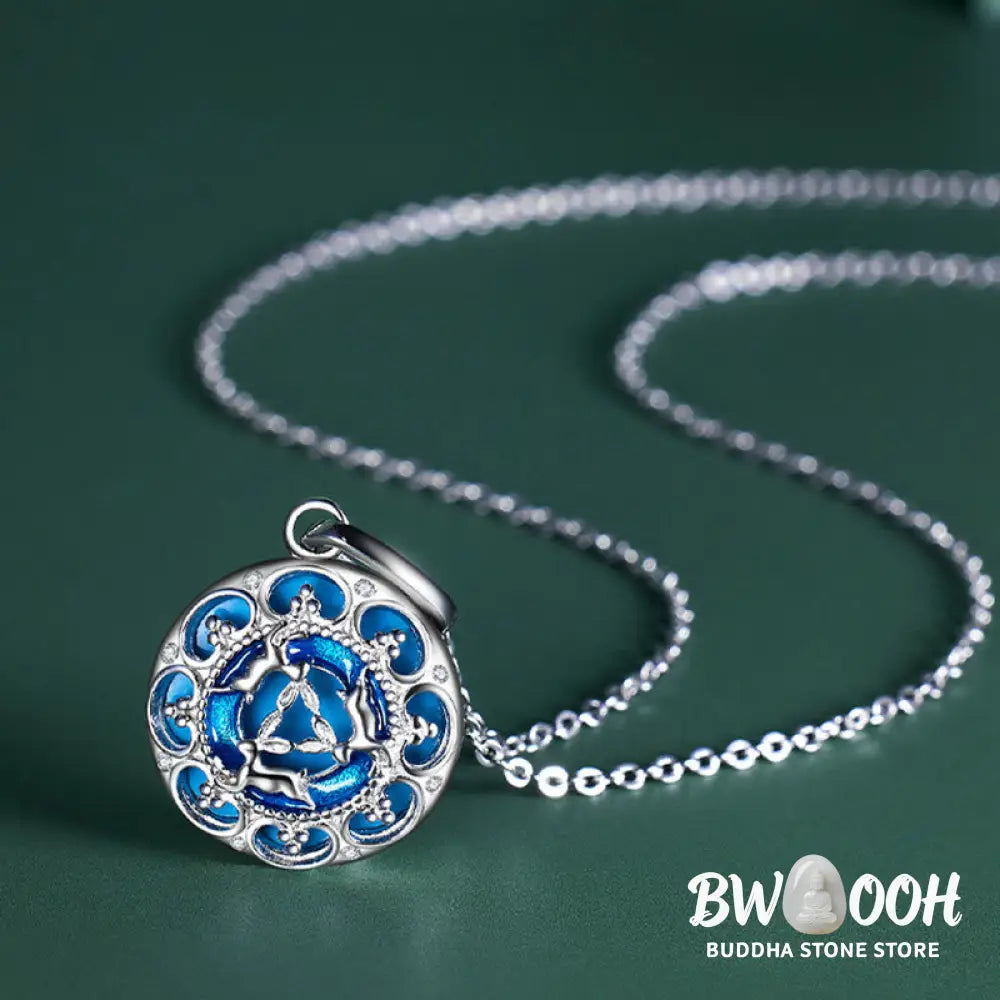 Buddha Stones 925 Sterling Silver Round Turquoise Three Rabbits Balance Necklace Pendant - BWOOOH