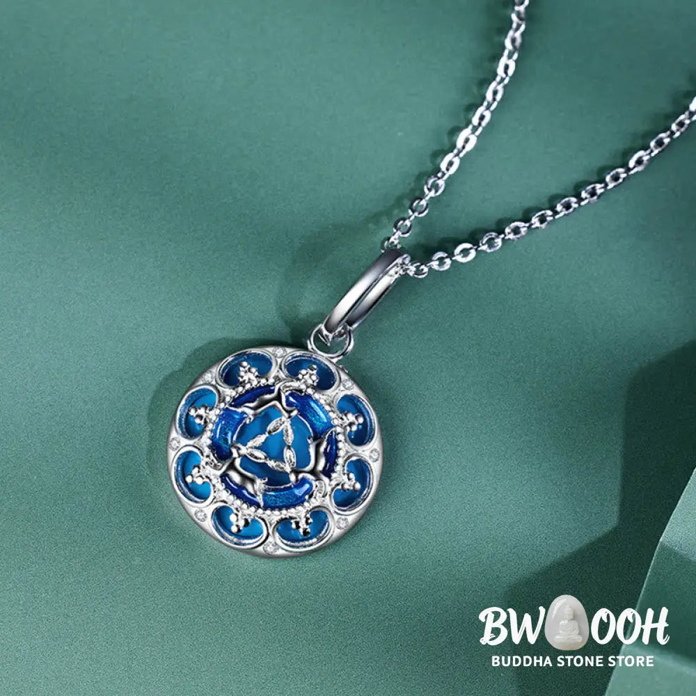Buddha Stones 925 Sterling Silver Round Turquoise Three Rabbits Balance Necklace Pendant - BWOOOH