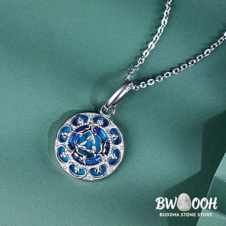 Buddha Stones 925 Sterling Silver Round Turquoise Three Rabbits Balance Necklace Pendant - BWOOOH